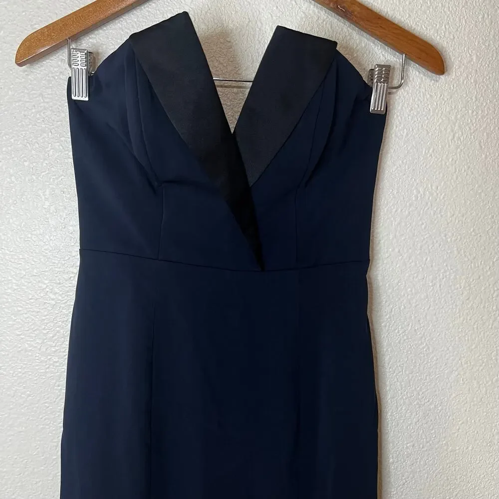 Jay Godfrey Sylvia Black Navy Blue Strapless Tuxedo Gown WOMENS 0 - Picture 3 of 9
